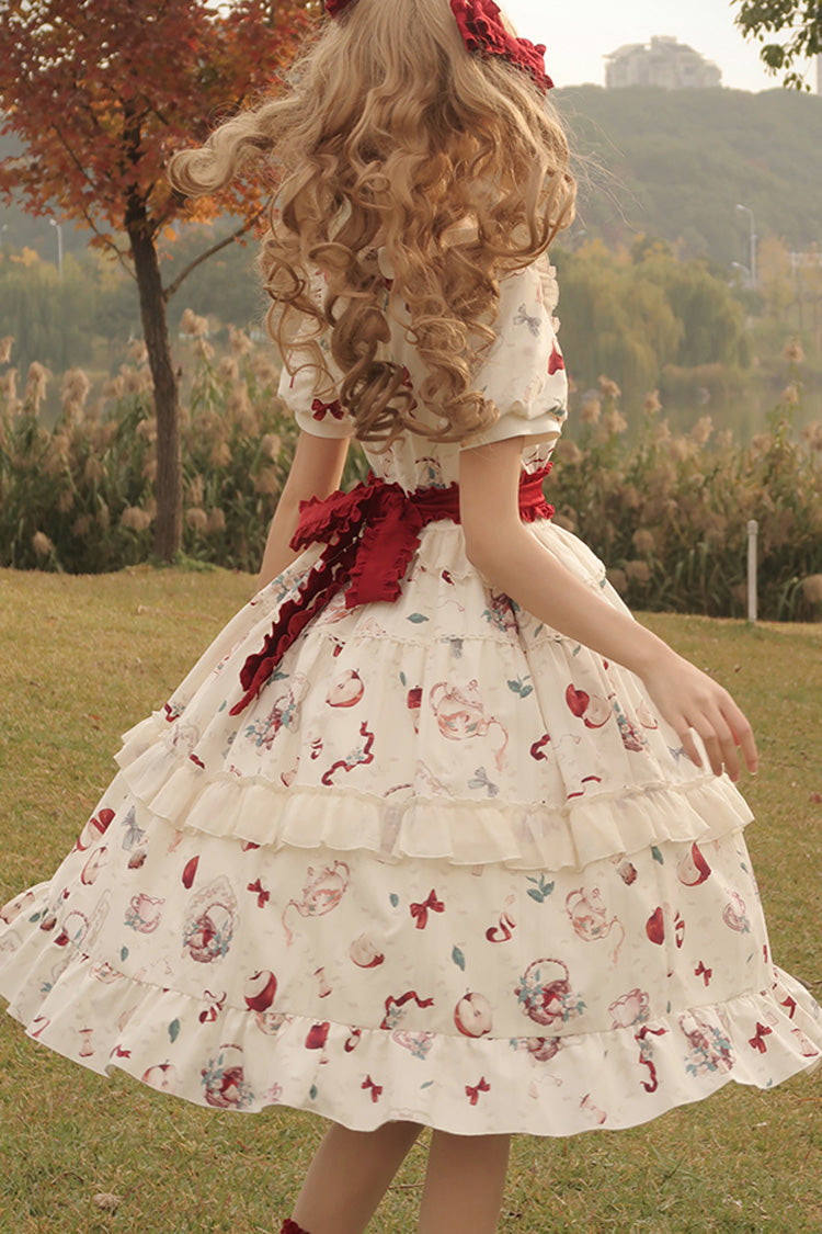 Lolita Dress - Apple Tea Print, White, Plus Size, Printed, Sweet Style - additional product view 13