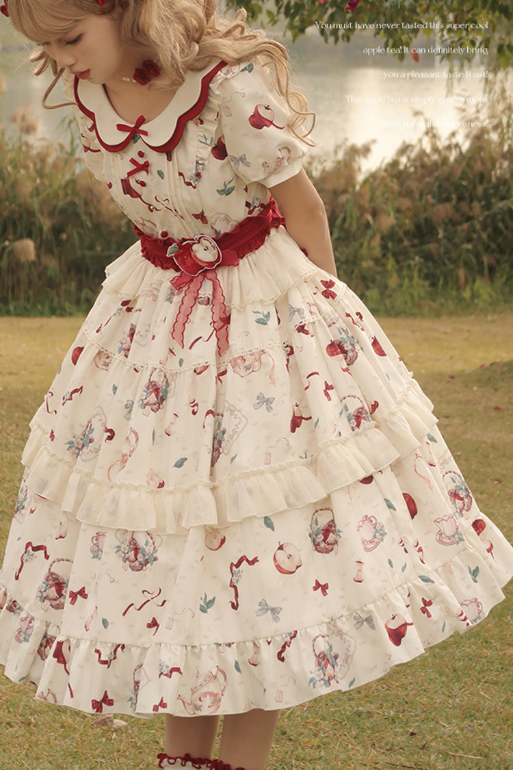 Lolita Dress - Apple Tea Print, White, Plus Size, Printed, Sweet Style - additional product view 14