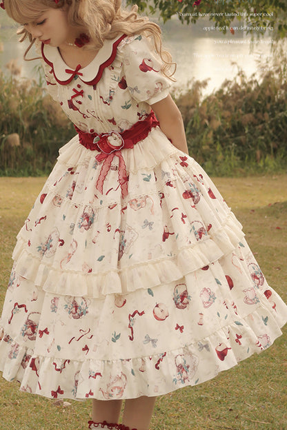 Lolita Dress - Apple Tea Print, White, Plus Size, Printed, Sweet Style - additional product view 14