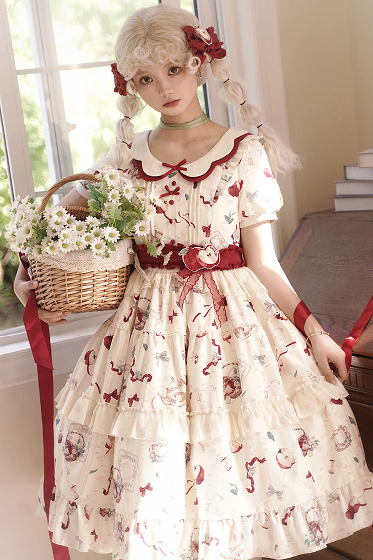 Lolita Dress - Apple Tea Print, White, Plus Size, Printed, Sweet Style - main product image