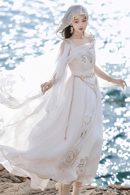 Lolita Dress - Aurelia Of The Holy Light, White, Square Collar, Printed, Embroidered - main product image