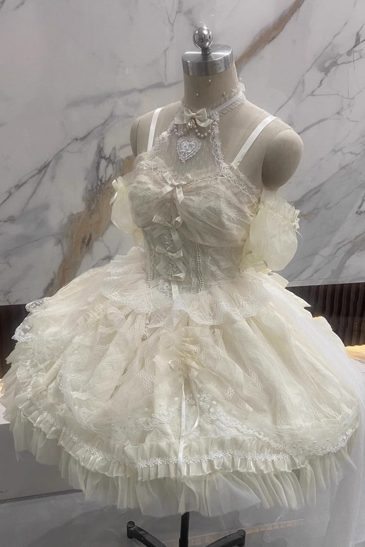 Lolita Dress - Ballet Dream Halterneck, Ivory, Lace Trim, Ruffled, Sweet Style - additional product view 3