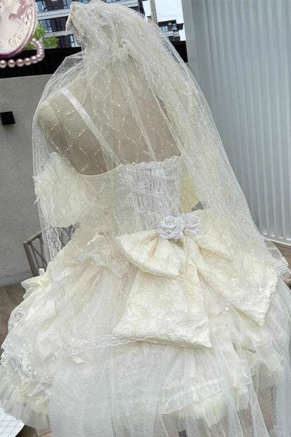 Lolita Dress - Ballet Dream Halterneck, Ivory, Lace Trim, Ruffled, Sweet Style - additional product view 4