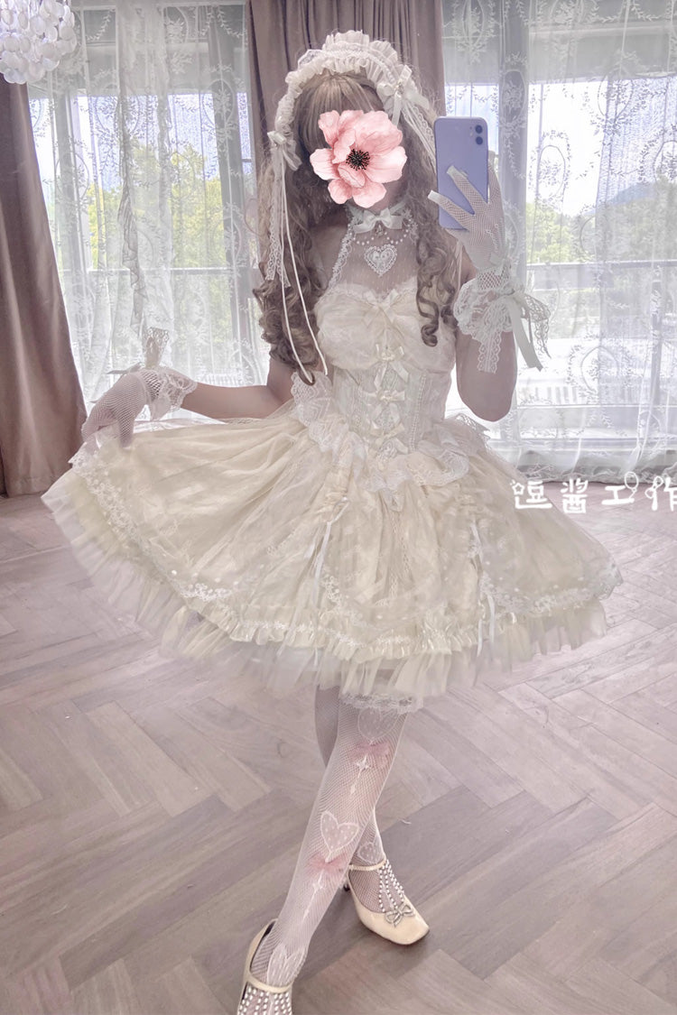 Lolita Dress - Ballet Dream Halterneck, Ivory, Lace Trim, Ruffled, Sweet Style - additional product view 5