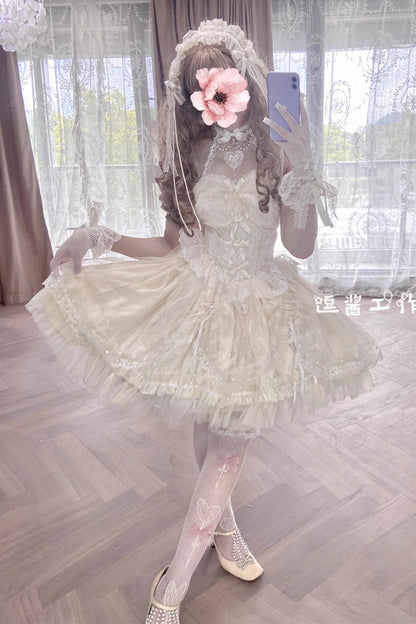 Lolita Dress - Ballet Dream Halterneck, Ivory, Lace Trim, Ruffled, Sweet Style - additional product view 5