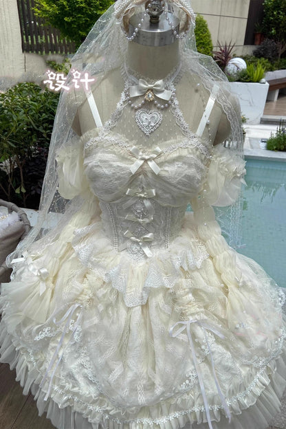 Lolita Dress - Ballet Dream Halterneck, Ivory, Lace Trim, Ruffled, Sweet Style - additional product view 6