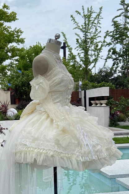 Lolita Dress - Ballet Dream Halterneck, Ivory, Lace Trim, Ruffled, Sweet Style - additional product view 7