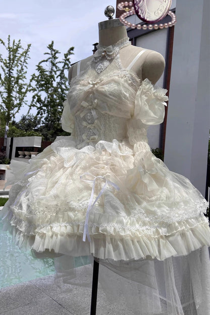 Lolita Dress - Ballet Dream Halterneck, Ivory, Lace Trim, Ruffled, Sweet Style - additional product view 8