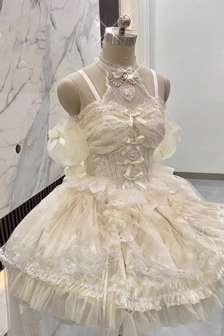 Lolita Dress - Ballet Dream Halterneck, Ivory, Lace Trim, Ruffled, Sweet Style - main product image
