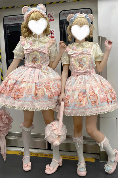 Lolita Dress - Bear Anniversary Celebration, 2 Colors, Bow Detail, Ruffled, Printed - additional product view 2
