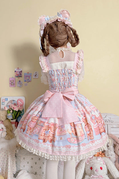 Lolita Dress - Bear Anniversary Celebration, 2 Colors, Bow Detail, Ruffled, Printed - additional product view 3