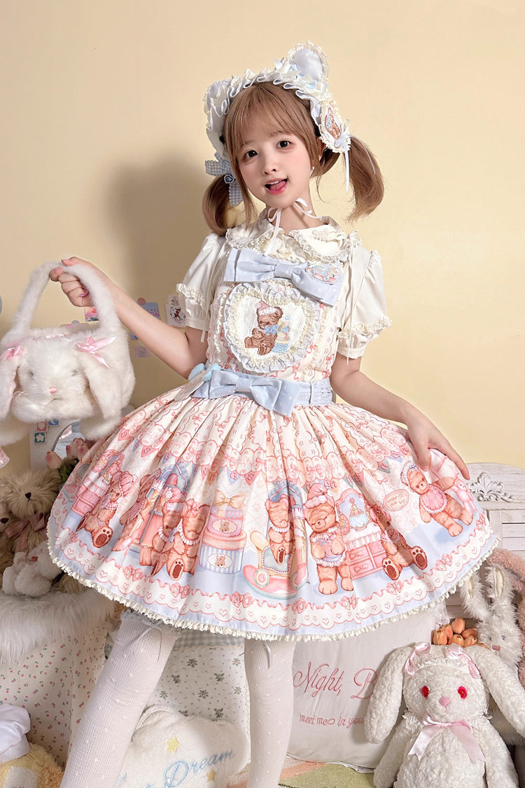 Lolita Dress - Bear Anniversary Celebration, 2 Colors, Bow Detail, Ruffled, Printed - additional product view 5
