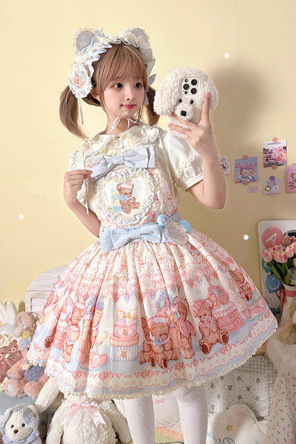 Lolita Dress - Bear Anniversary Celebration, 2 Colors, Bow Detail, Ruffled, Printed - additional product view 6