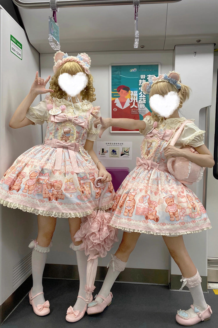 Lolita Dress - Bear Anniversary Celebration, 2 Colors, Bow Detail, Ruffled, Printed - additional product view 7