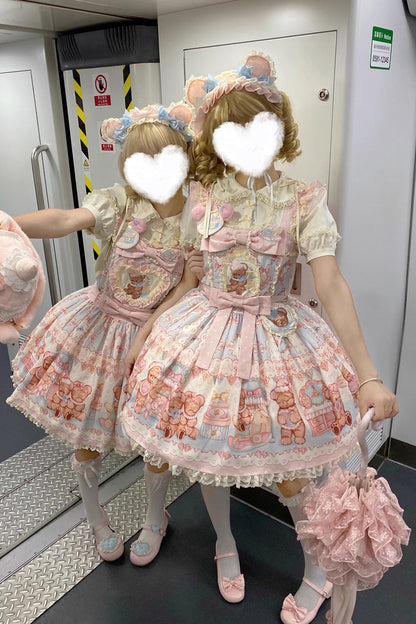 Lolita Dress - Bear Anniversary Celebration, 2 Colors, Bow Detail, Ruffled, Printed - additional product view 8