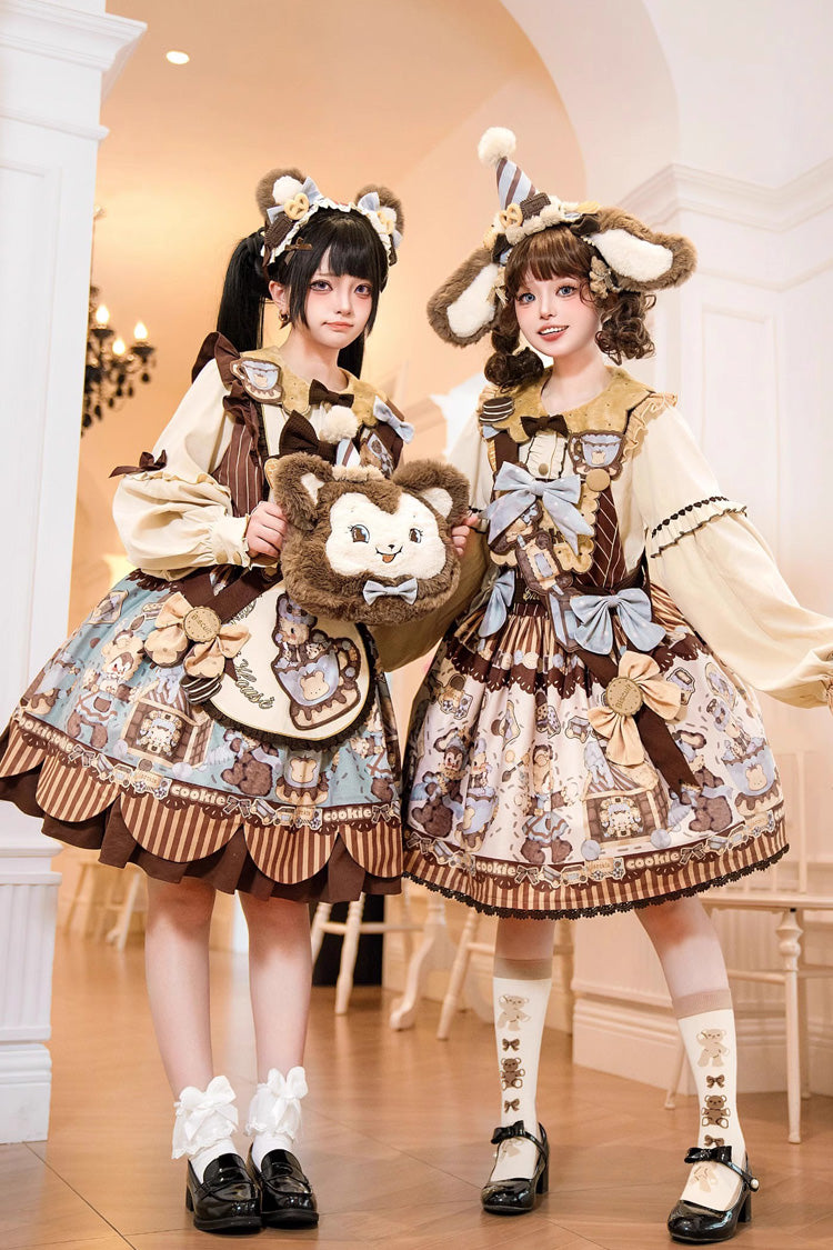 Lolita Dress - Bear Cookies, 2 Colors, Bow Detail, Ruffled, Printed - additional product view 2