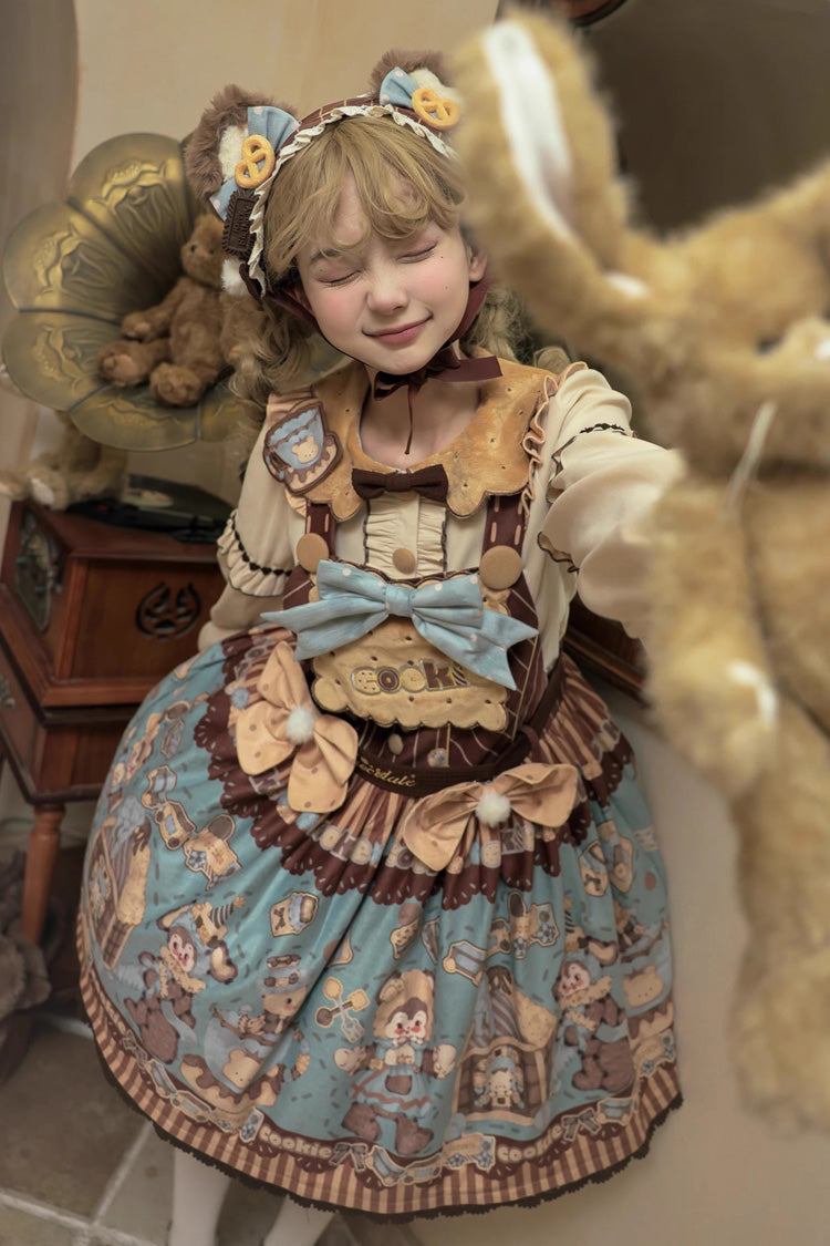 Lolita Dress - Bear Cookies, 2 Colors, Bow Detail, Ruffled, Printed - additional product view 5