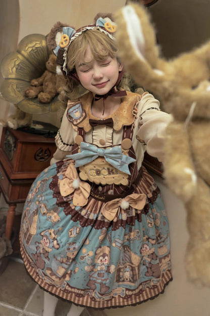 Lolita Dress - Bear Cookies, 2 Colors, Bow Detail, Ruffled, Printed - additional product view 5