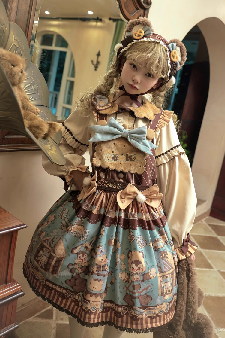 Lolita Dress - Bear Cookies, 2 Colors, Bow Detail, Ruffled, Printed - additional product view 6