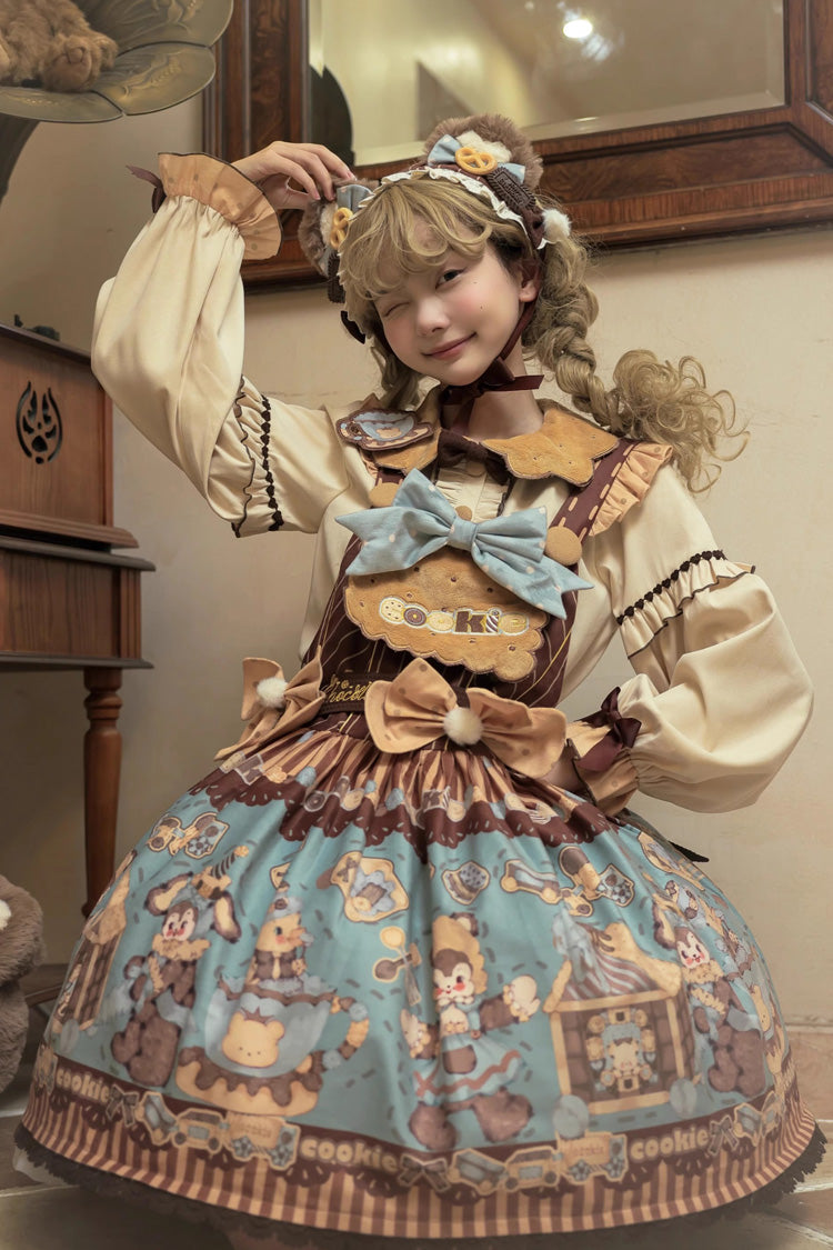 Lolita Dress - Bear Cookies, 2 Colors, Bow Detail, Ruffled, Printed - additional product view 7