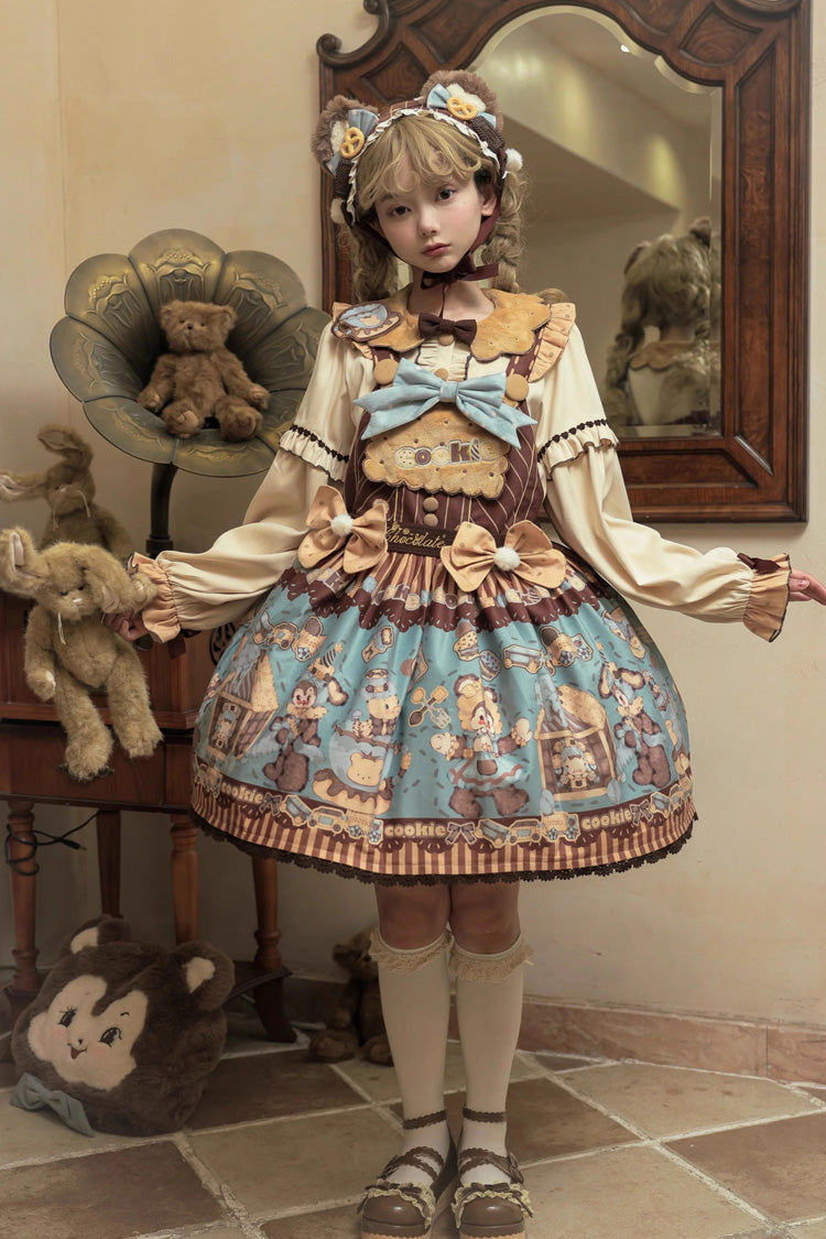 Lolita Dress - Bear Cookies, 2 Colors, Bow Detail, Ruffled, Printed - main product image