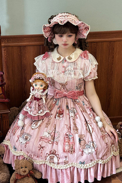 Lolita Dress - Bear Doll Wall Print, Pink, Sweet Style, Bow Detail, Ruffled - additional product view 2