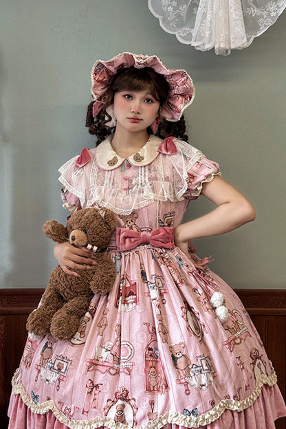 Lolita Dress - Bear Doll Wall Print, Pink, Sweet Style, Bow Detail, Ruffled - additional product view 4