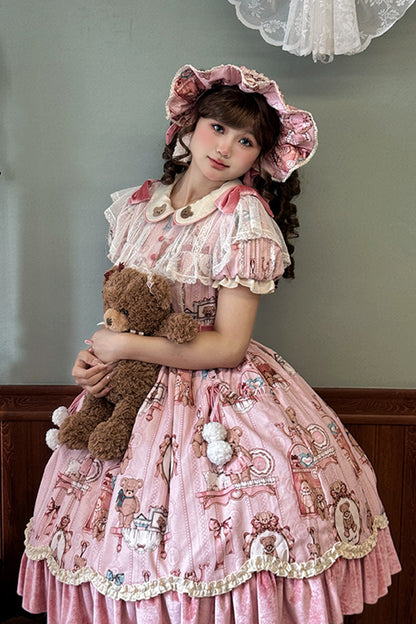 Lolita Dress - Bear Doll Wall Print, Pink, Sweet Style, Bow Detail, Ruffled - additional product view 5
