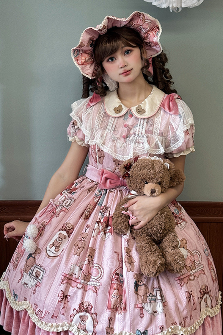 Lolita Dress - Bear Doll Wall Print, Pink, Sweet Style, Bow Detail, Ruffled - additional product view 6