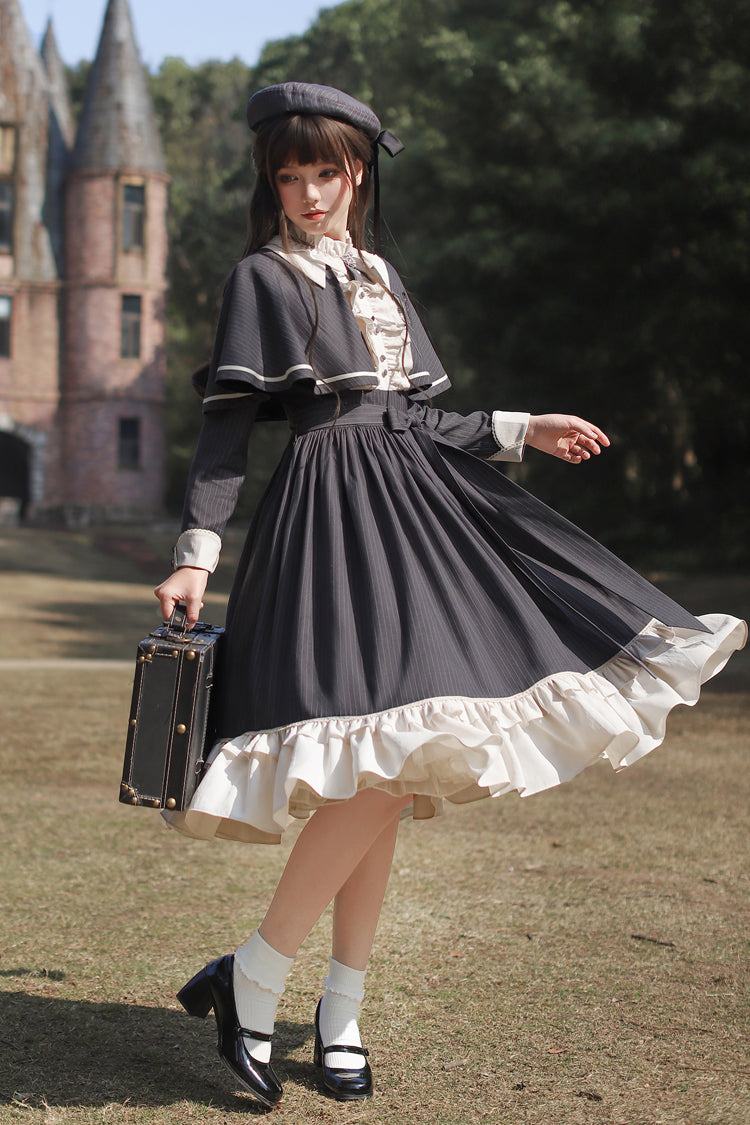 Lolita Dress - Berlin Evening News, Blue, Striped, Sweet Style, Bow Detail - additional product view 2
