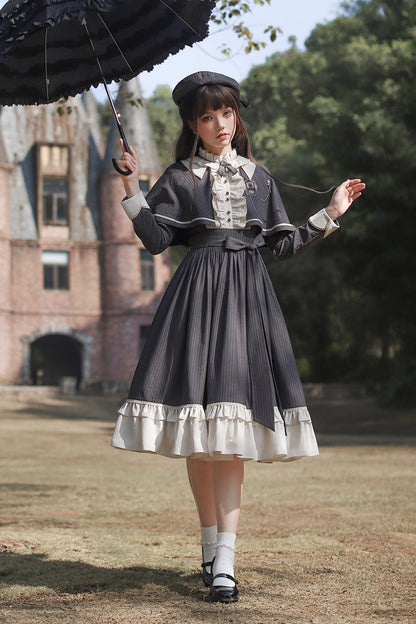 Lolita Dress - Berlin Evening News, Blue, Striped, Sweet Style, Bow Detail - additional product view 3