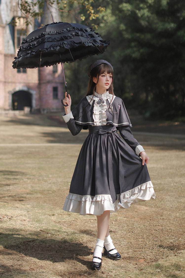 Lolita Dress - Berlin Evening News, Blue, Striped, Sweet Style, Bow Detail - additional product view 4