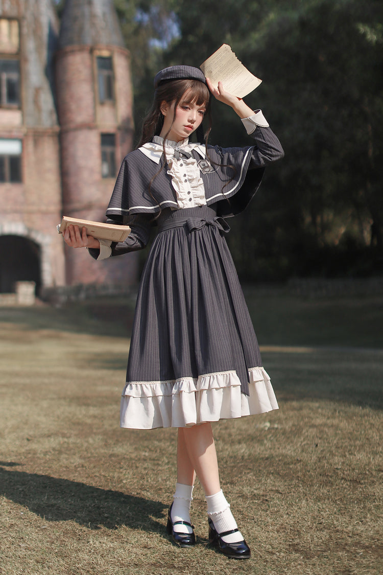 Lolita Dress - Berlin Evening News, Blue, Striped, Sweet Style, Bow Detail - additional product view 5