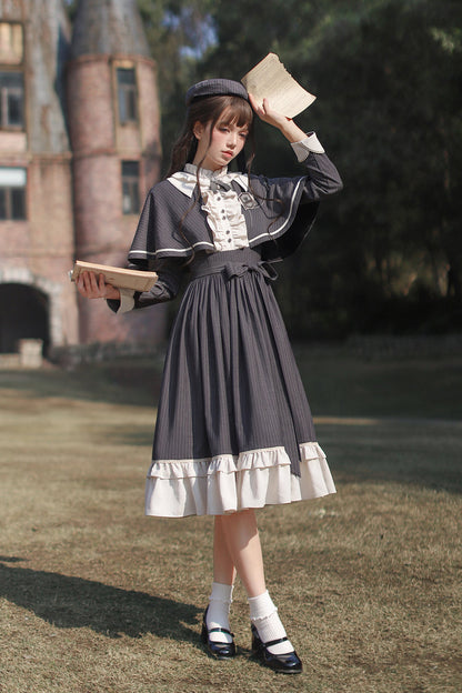 Lolita Dress - Berlin Evening News, Blue, Striped, Sweet Style, Bow Detail - additional product view 5