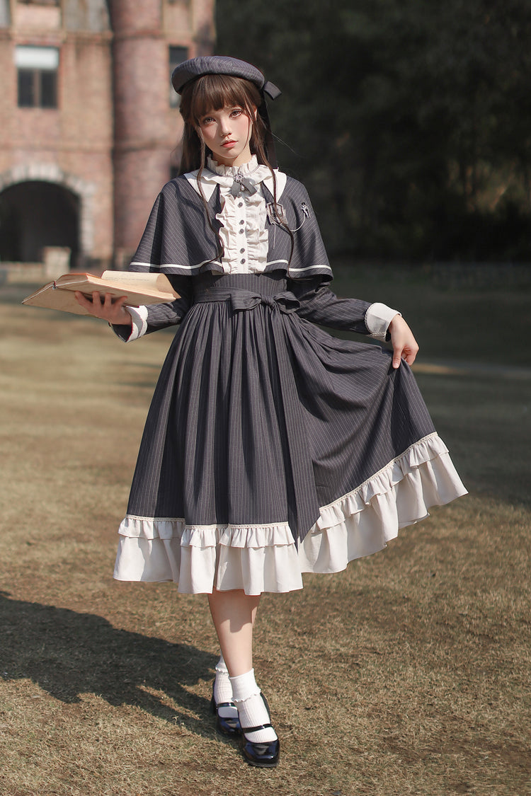 Lolita Dress - Berlin Evening News, Blue, Striped, Sweet Style, Bow Detail - additional product view 6