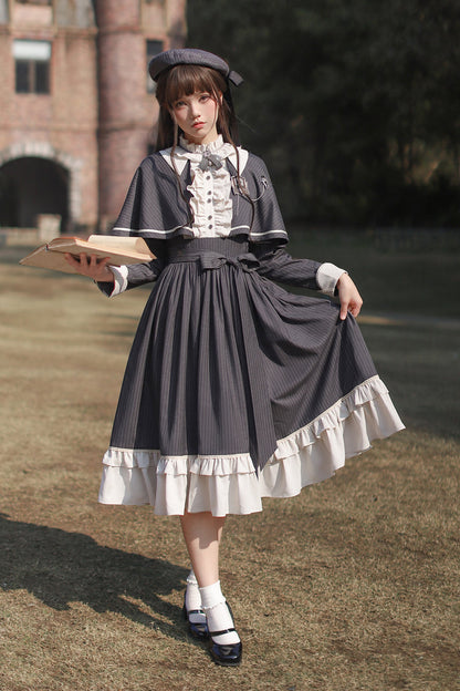 Lolita Dress - Berlin Evening News, Blue, Striped, Sweet Style, Bow Detail - additional product view 6