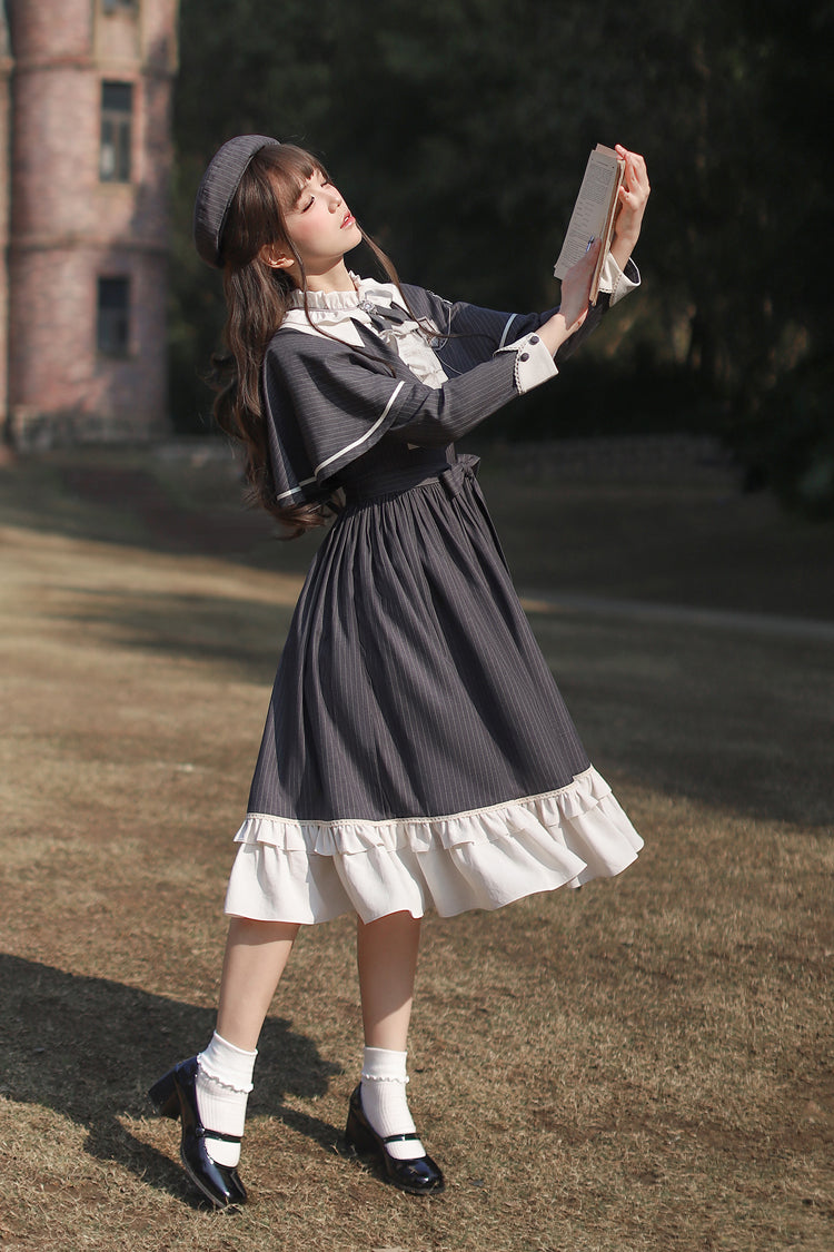 Lolita Dress - Berlin Evening News, Blue, Striped, Sweet Style, Bow Detail - additional product view 7