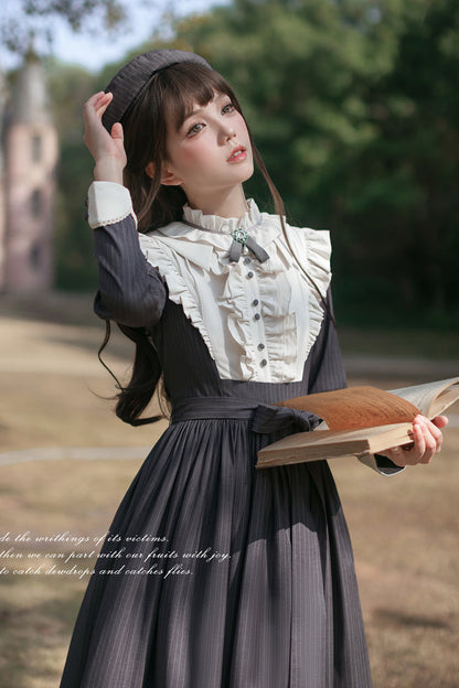 Lolita Dress - Berlin Evening News, Blue, Striped, Sweet Style, Bow Detail - additional product view 8