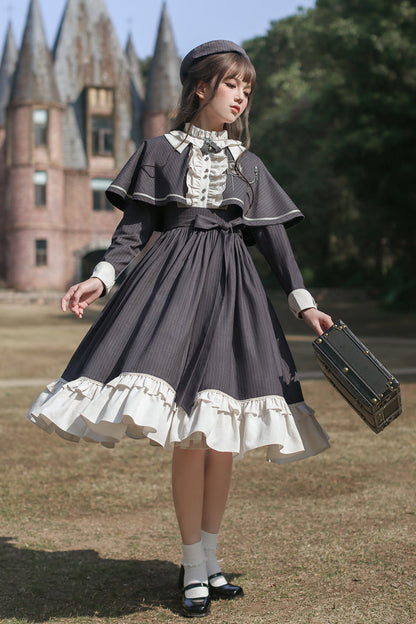Lolita Dress - Berlin Evening News, Blue, Striped, Sweet Style, Bow Detail - additional product view 15