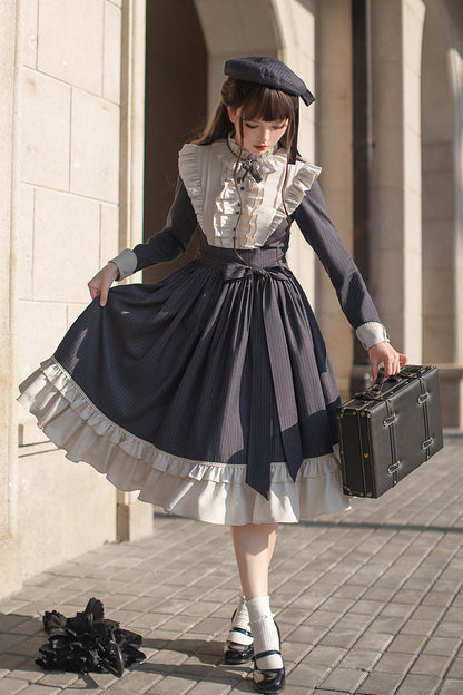 Lolita Dress - Berlin Evening News, Blue, Striped, Sweet Style, Bow Detail - additional product view 20