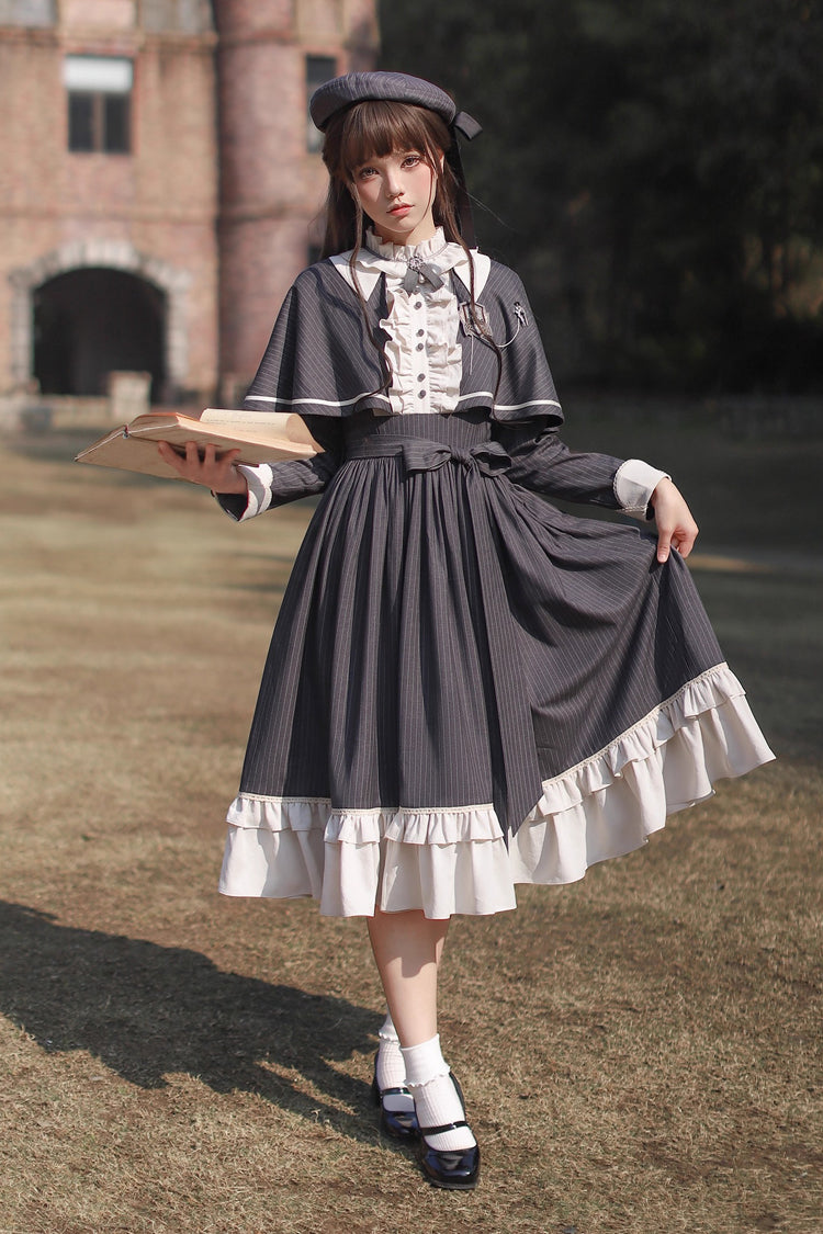 Lolita Dress - Berlin Evening News, Blue, Striped, Sweet Style, Bow Detail - additional product view 22