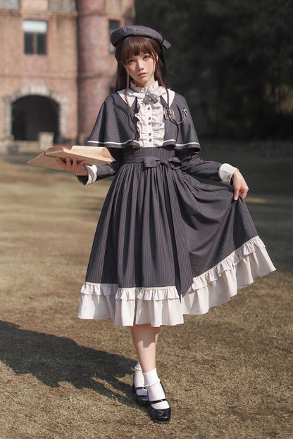 Lolita Dress - Berlin Evening News, Blue, Striped, Sweet Style, Bow Detail - additional product view 22