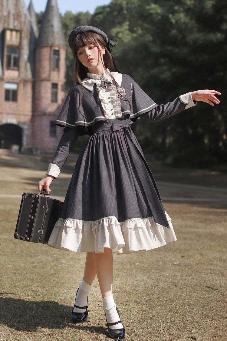 Lolita Dress - Berlin Evening News, Blue, Striped, Sweet Style, Bow Detail - main product image