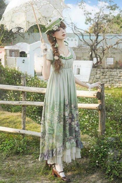 Lolita Dress - Blooming Roses, Green, Ruffled, Printed, Sweet Style - additional product view 2