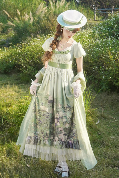 Lolita Dress - Blooming Roses, Green, Ruffled, Printed, Sweet Style - additional product view 3