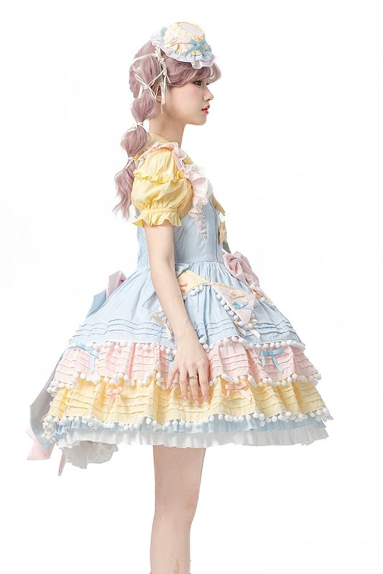 Lolita Dress - Blue/pink/yellow Sweetheart, 3 Colors, Bow Detail, Ruffled, Layered - additional product view 2