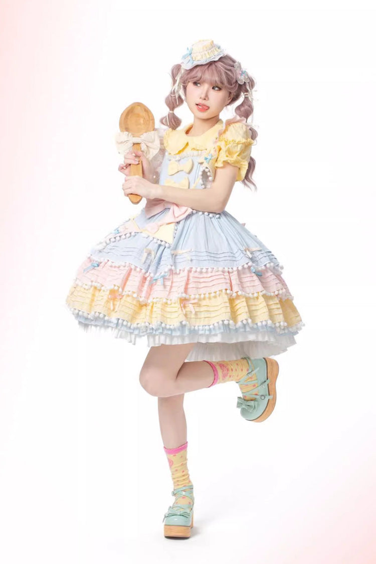 Lolita Dress - Blue/pink/yellow Sweetheart, 3 Colors, Bow Detail, Ruffled, Layered - additional product view 7