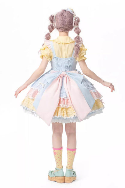 Lolita Dress - Blue/pink/yellow Sweetheart, 3 Colors, Bow Detail, Ruffled, Layered - additional product view 8
