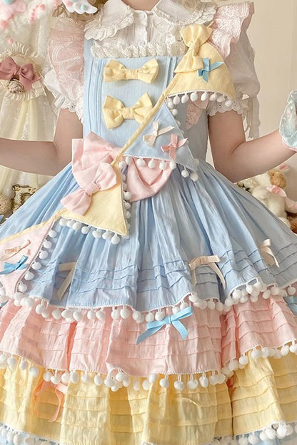 Lolita Dress - Blue/pink/yellow Sweetheart, 3 Colors, Bow Detail, Ruffled, Layered - additional product view 9