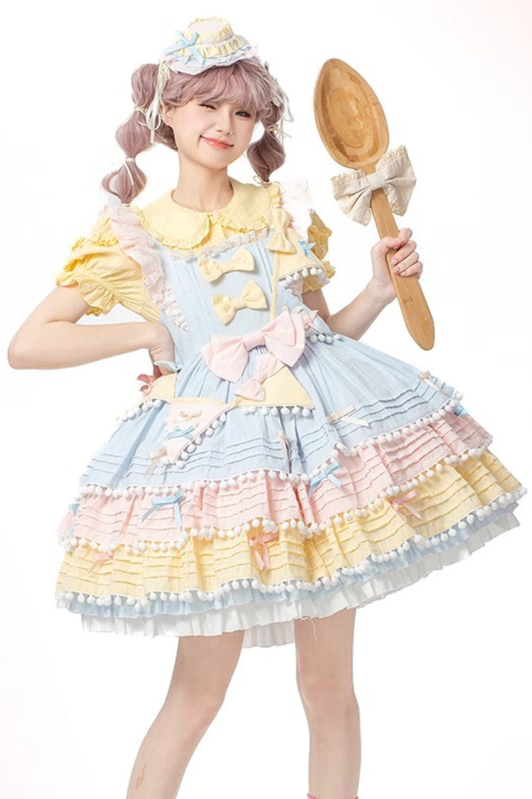Lolita Dress - Blue/pink/yellow Sweetheart, 3 Colors, Bow Detail, Ruffled, Layered - main product image
